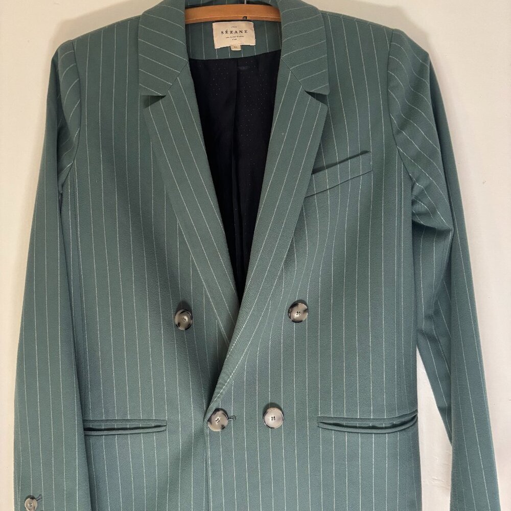 Sezane Christie Jacket Green/Ecru Fine